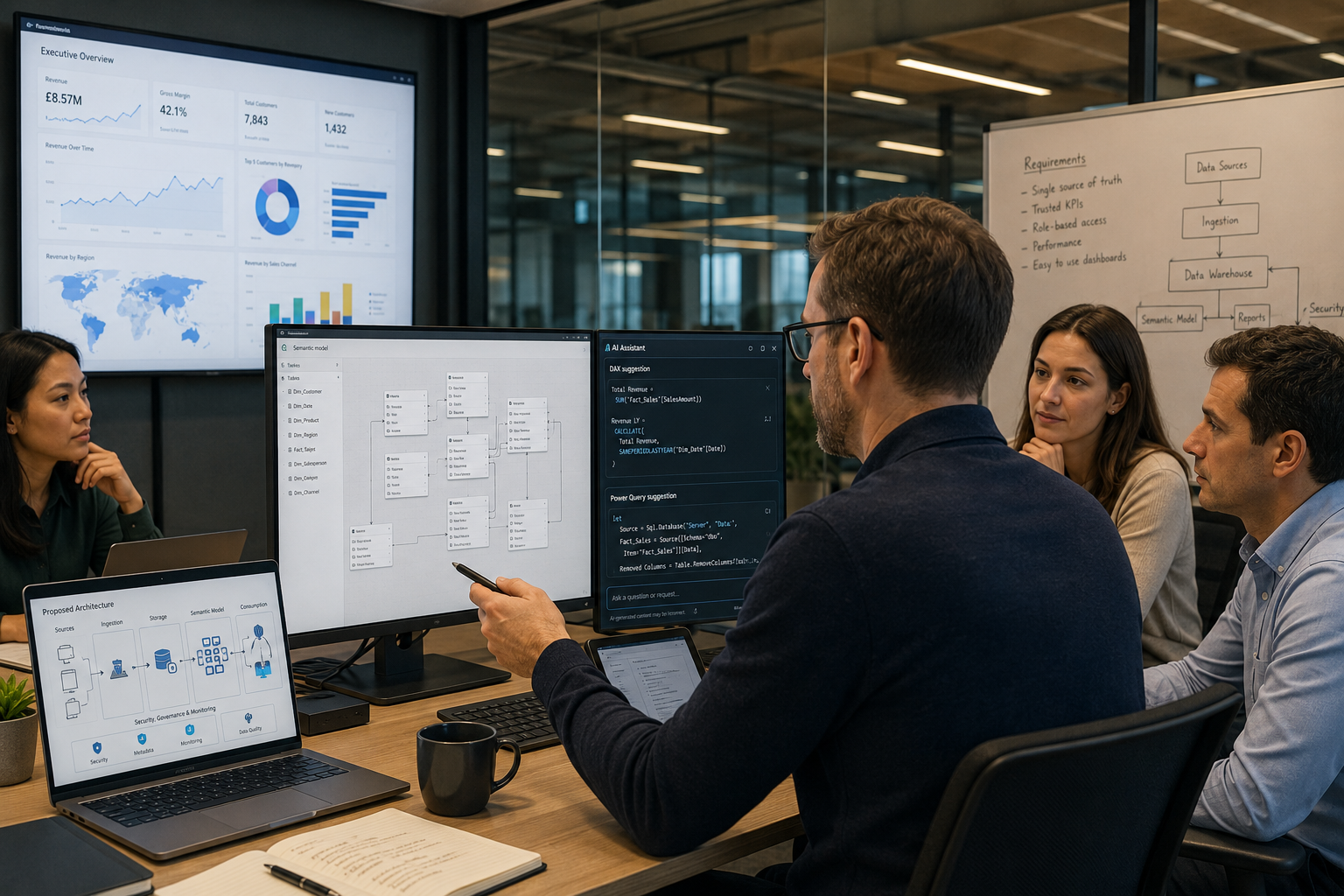 A Business Intelligence consultant using AI as a supporting tool while designing a Power BI solution.